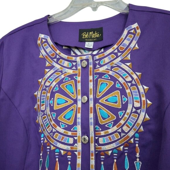 Bob Mackie | Santa Fe Dreams Embroidered Jacket 3/4 Sleeves Purple | Size L - Picture 2 of 7